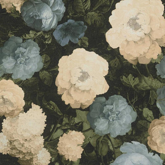 Oil Painting Bouquet Floral Wallpaper - Blue & Cream - Discontinuing