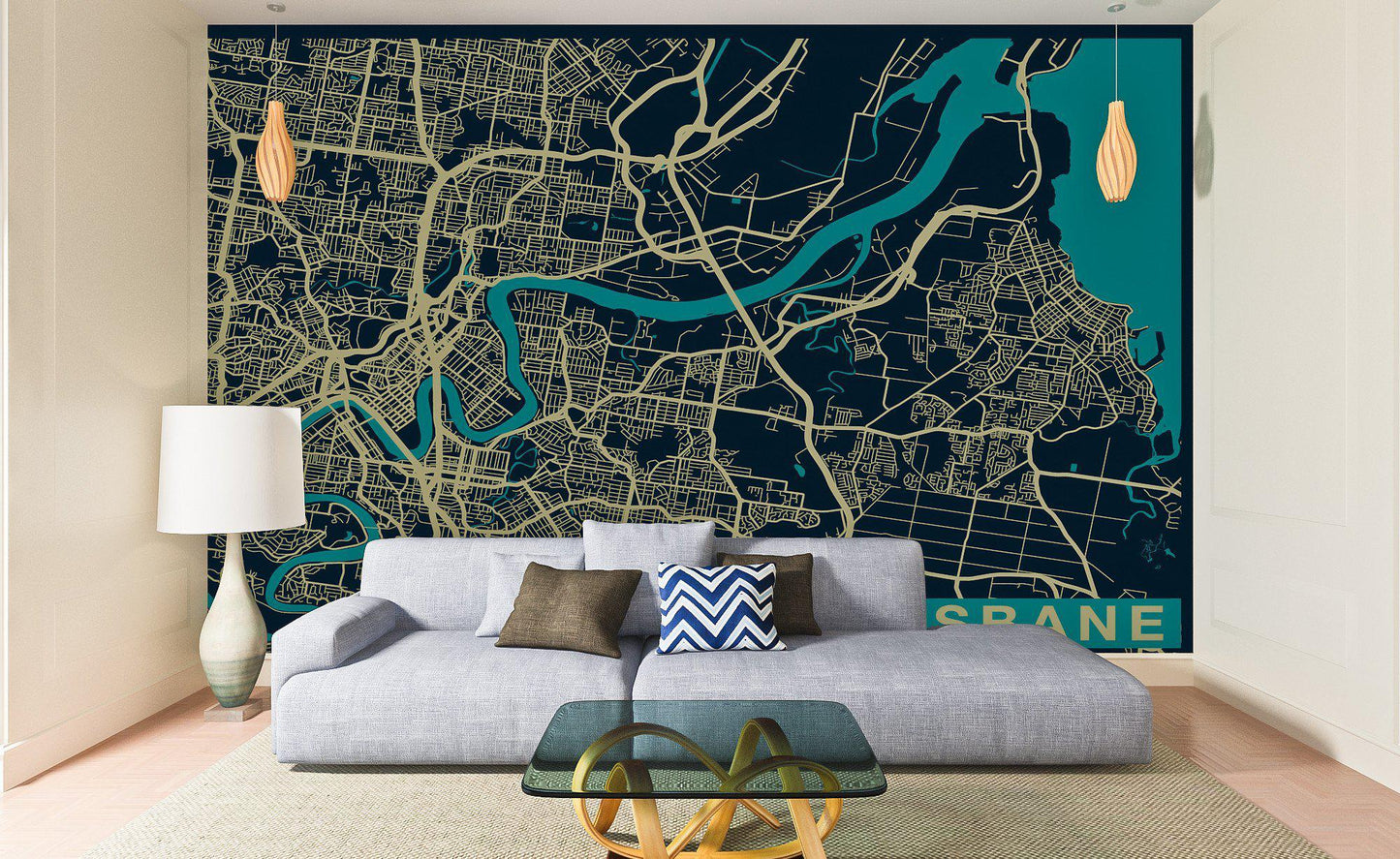 City Map Many Cities - Custom Sized Wallpaper Mural (per m2) - Brisbane Twilight