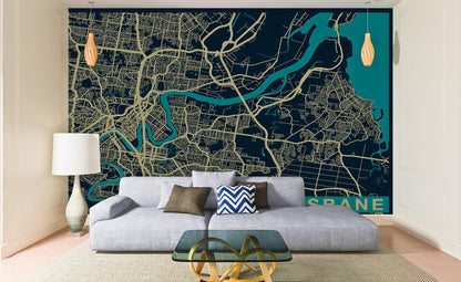 City Map Many Cities - Custom Sized Wallpaper Mural (per m2) - Brisbane Twilight