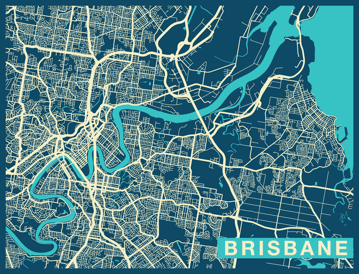 City Map Many Cities - Custom Sized Wallpaper Mural (per m2) - Brisbane Twilight