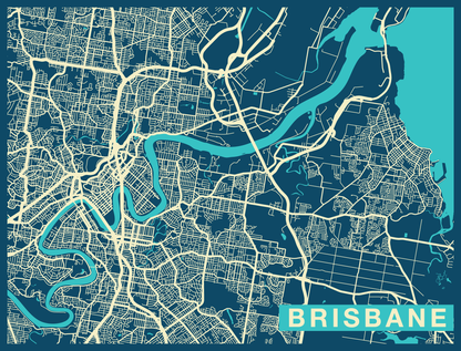 City Map Many Cities - Custom Sized Wallpaper Mural (per m2) - Brisbane Twilight