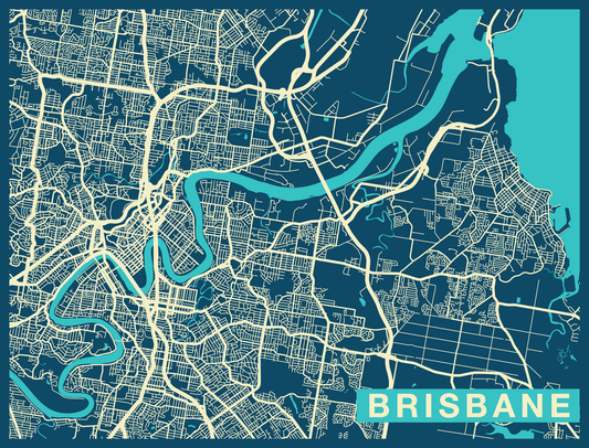 City Map Many Cities - Custom Sized Wallpaper Mural (per m2) - Brisbane Twilight