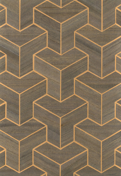 Wood Veneer Geometric Wallpaper - Brown + Gold