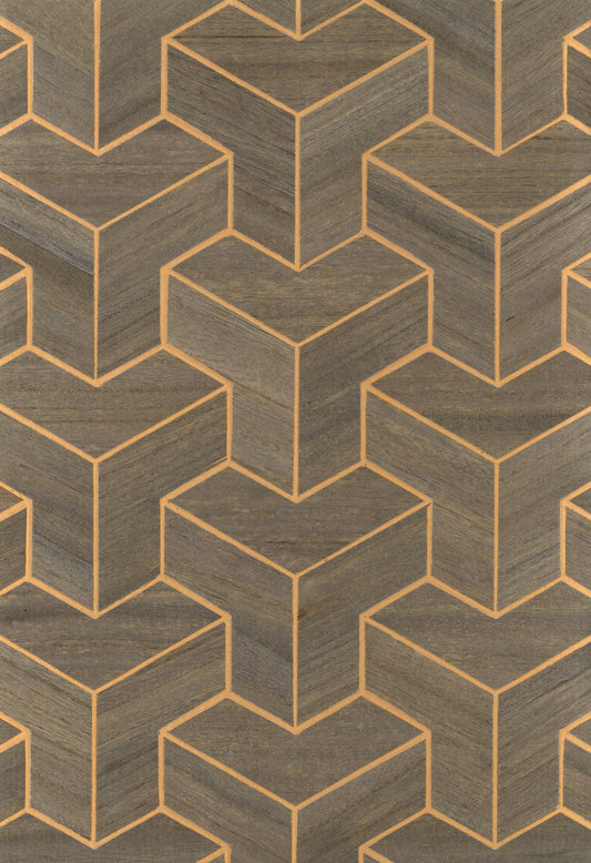 Wood Veneer Geometric Wallpaper - Brown + Gold