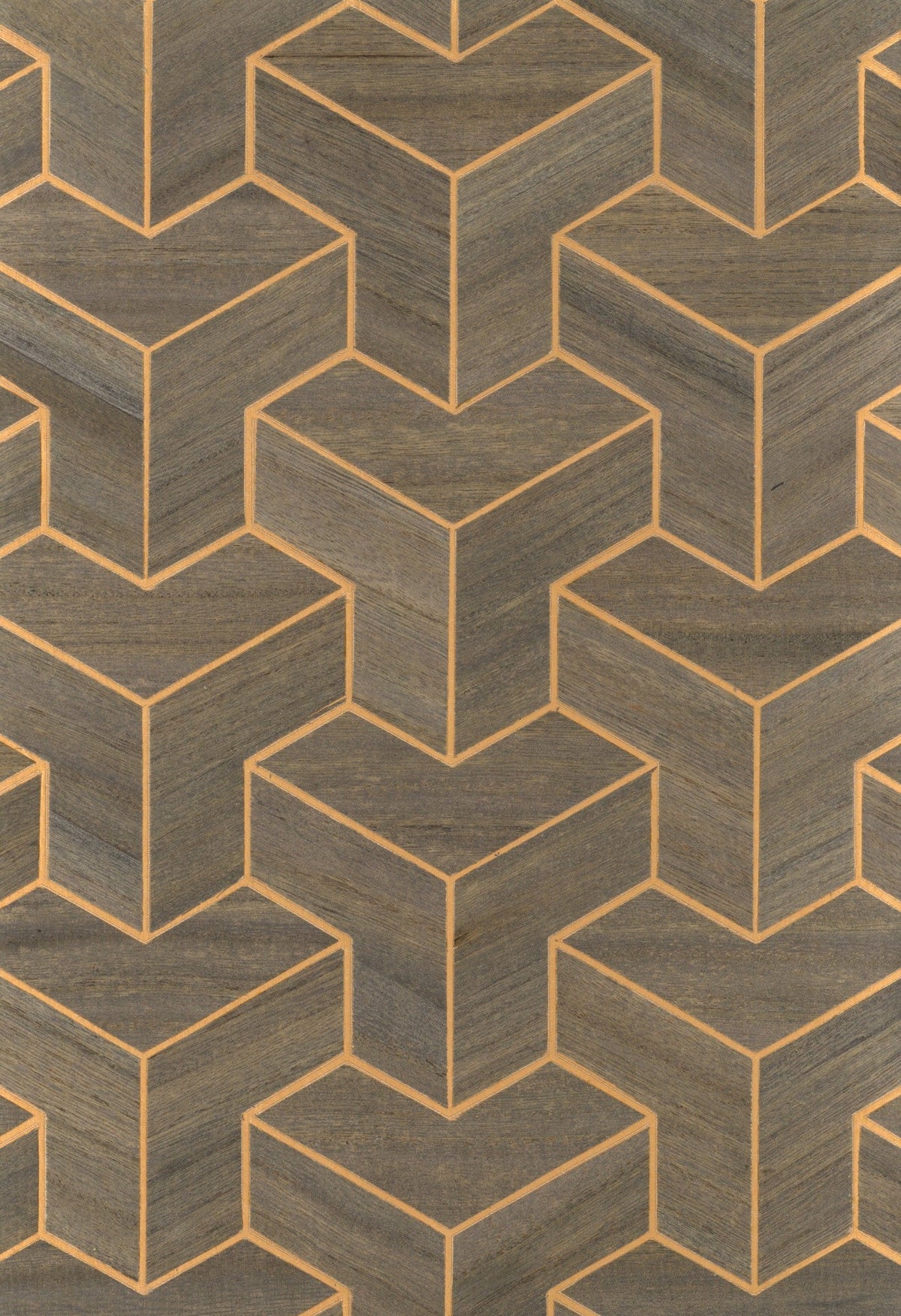 Sample - Wood Veneer Geometric Wallpaper - Brown + Gold