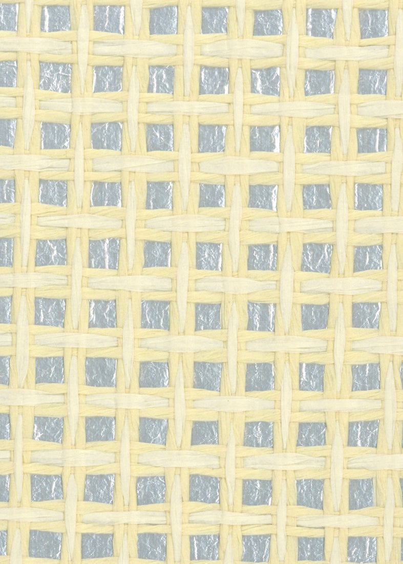 Sample - Basket Weave Grass cloth Wallpaper - Buff on Silver