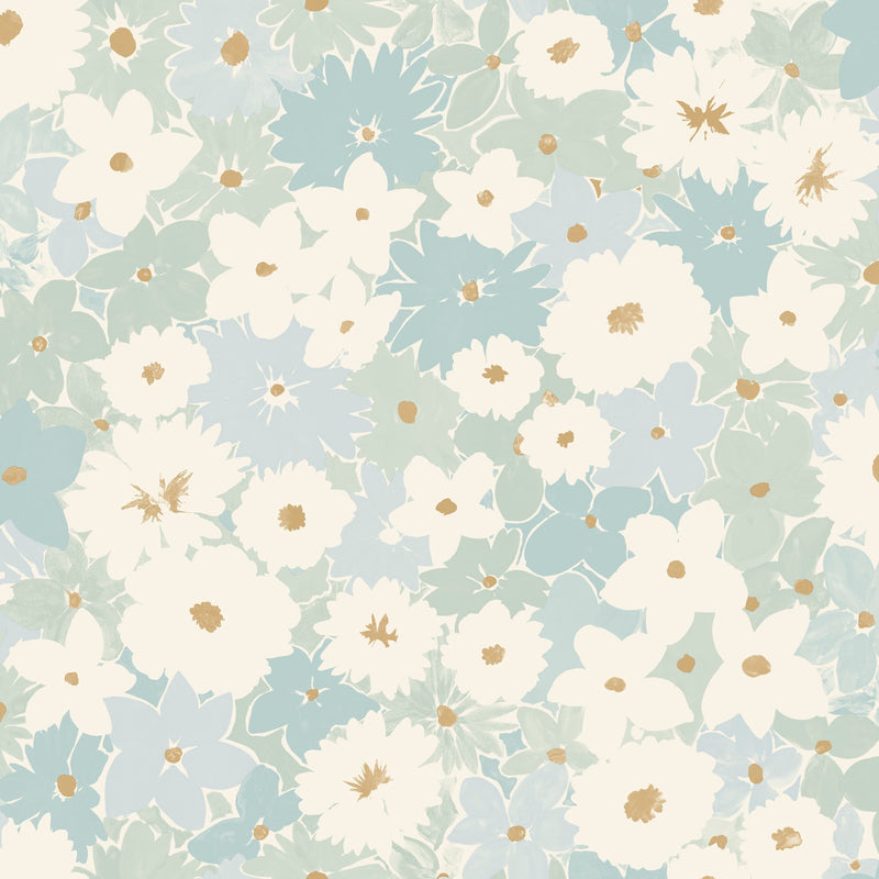 Sample - Flora Power Wallpaper - Bleu
