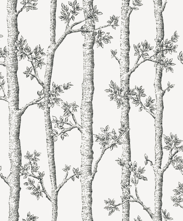 Sample - Woodlands Wallpaper - White/Black