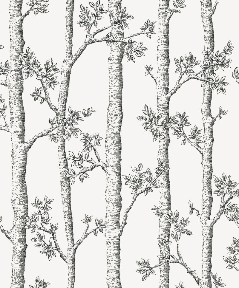 Sample - Woodlands Wallpaper - White/Black
