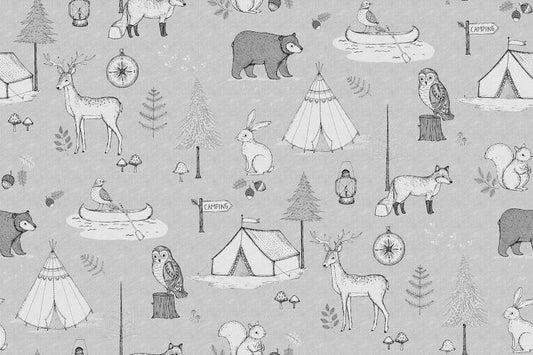 Camping Trip - Grey - Custom Sized Mural Wallpaper (per m2)