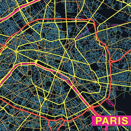 Paris City Art Map - Candy - Custom Sized Wallpaper Mural (per m2)