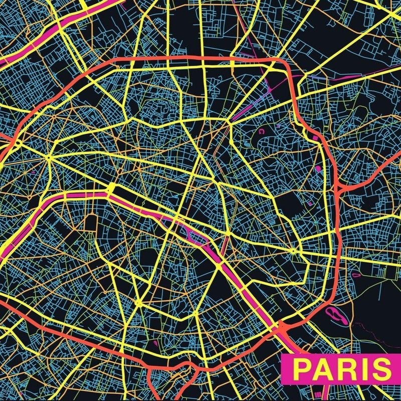 Paris City Art Map - Candy - Custom Sized Wallpaper Mural (per m2)
