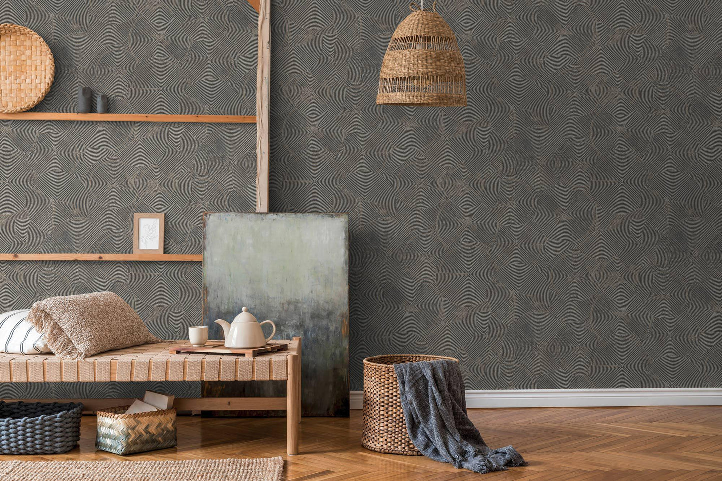 Capetown Clay Wallpaper - Brown, Metallic Black