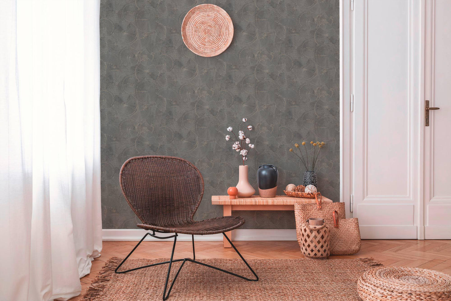 Capetown Clay Wallpaper - Brown, Metallic Black