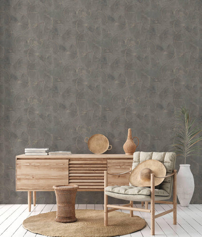 Capetown Clay Wallpaper - Brown, Metallic Black