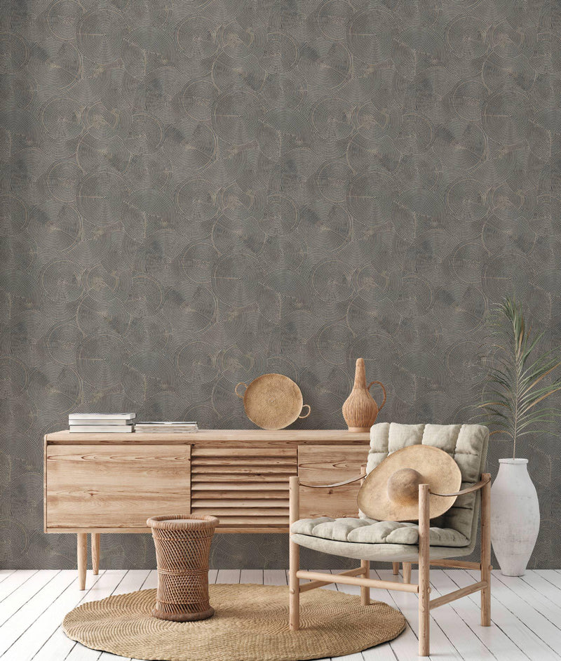 Capetown Clay Wallpaper - Brown, Metallic Black