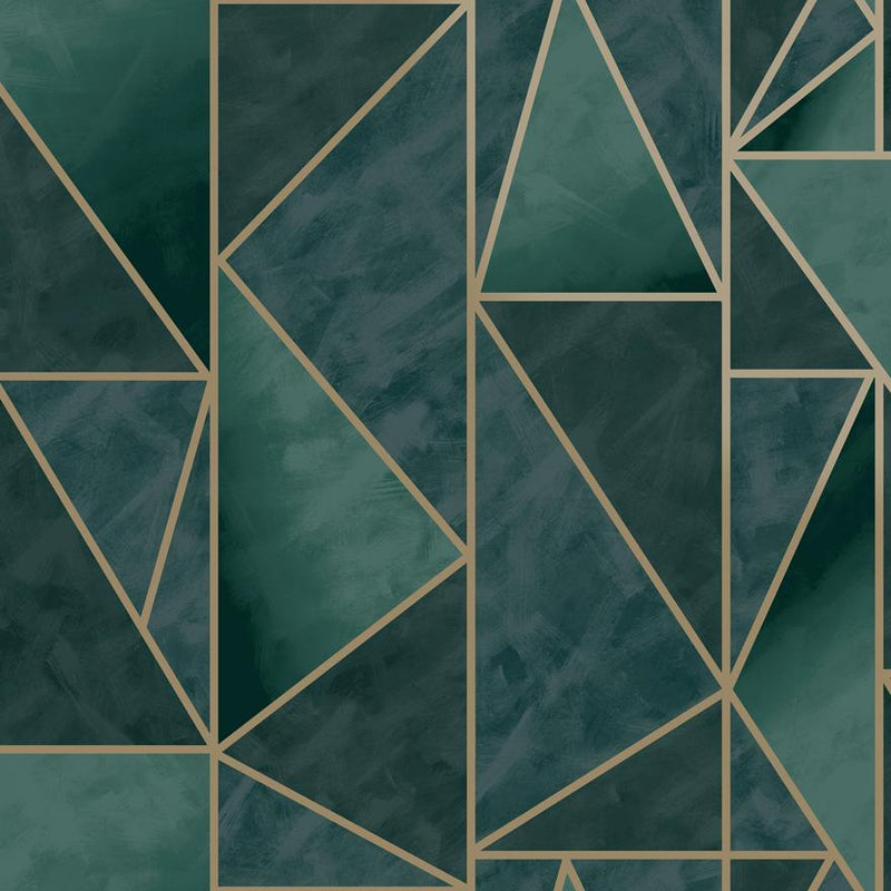 Charon - Geometric Metallic Wallpaper - Teal - Gold