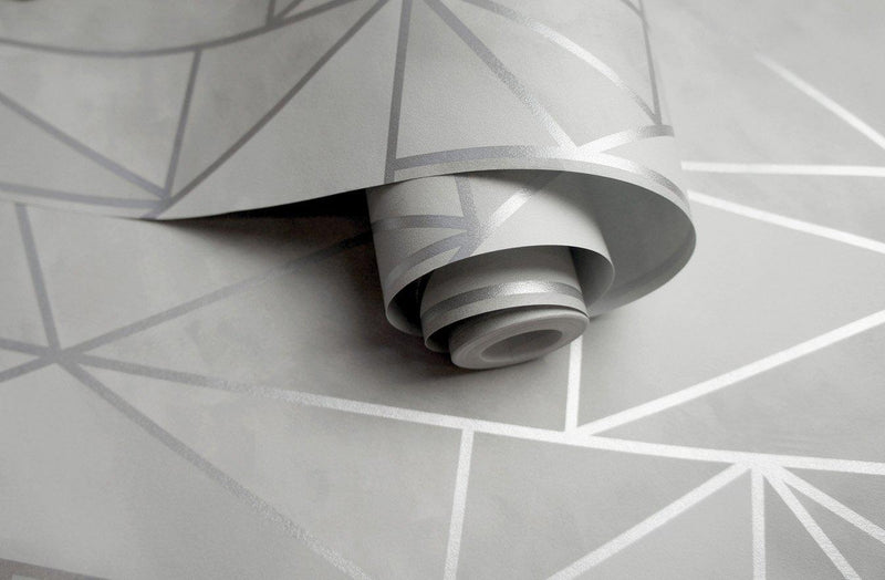 Charon - Geometric Metallic Wallpaper - Grey - Silver