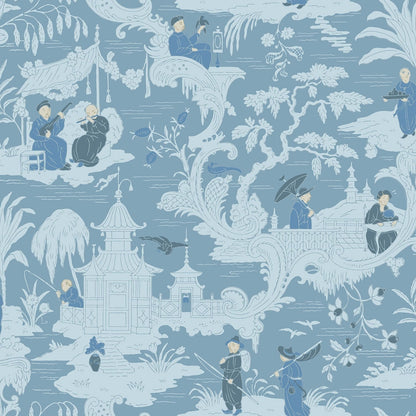 Chinese Toile Wallpaper - Ice Blue