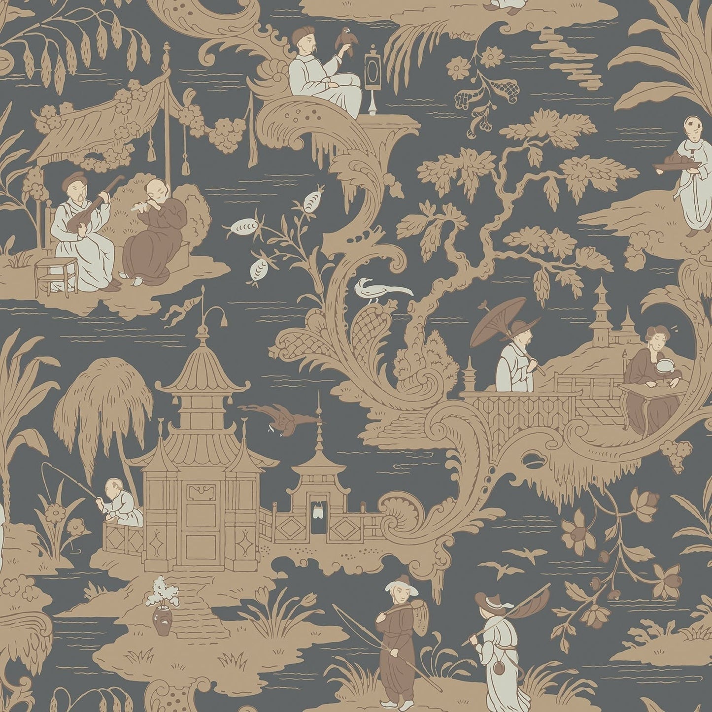 Chinese Toile Wallpaper - Spice on Soot