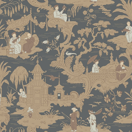 Chinese Toile Wallpaper - Spice on Soot