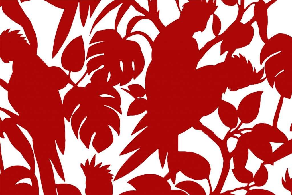 Cockatoos Florence Broadhurst Wallpaper - Wide Width Vinyl - Scarlet