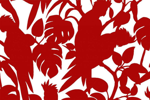 Sample – Cockatoos Florence Broadhurst Wallpaper - Wide Width Vinyl - Scarlet