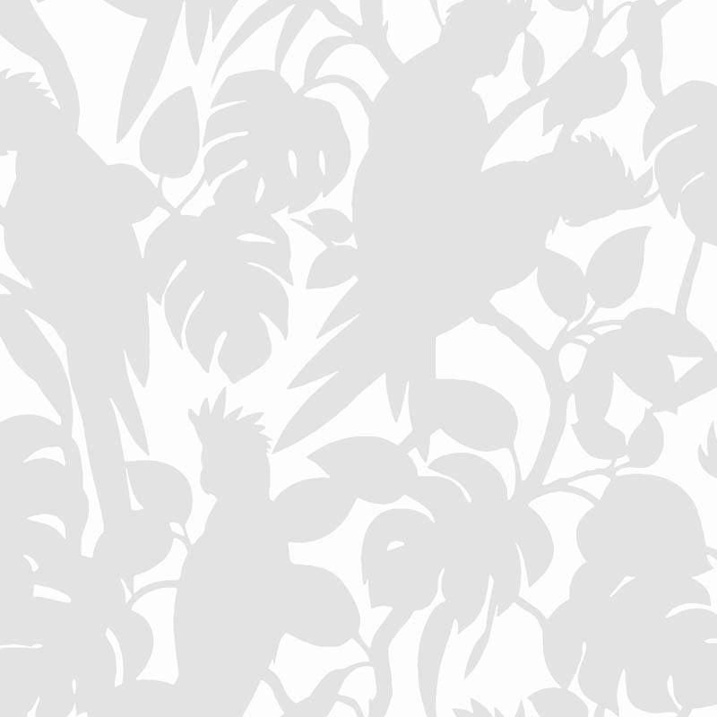 Sample – Cockatoos Florence Broadhurst Wallpaper - Wide Width Vinyl - Silver