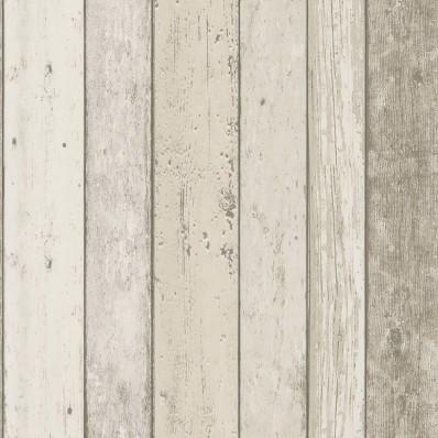 Sample - Distressed Wood Wallpaper - Cream