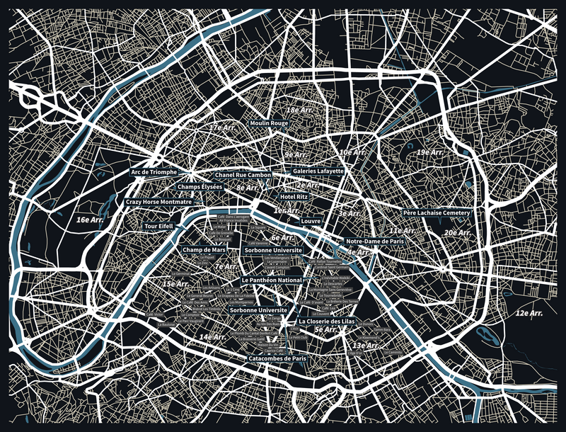 Paris City Art Map - Monuments - Custom Sized Wallpaper Mural (per m2)