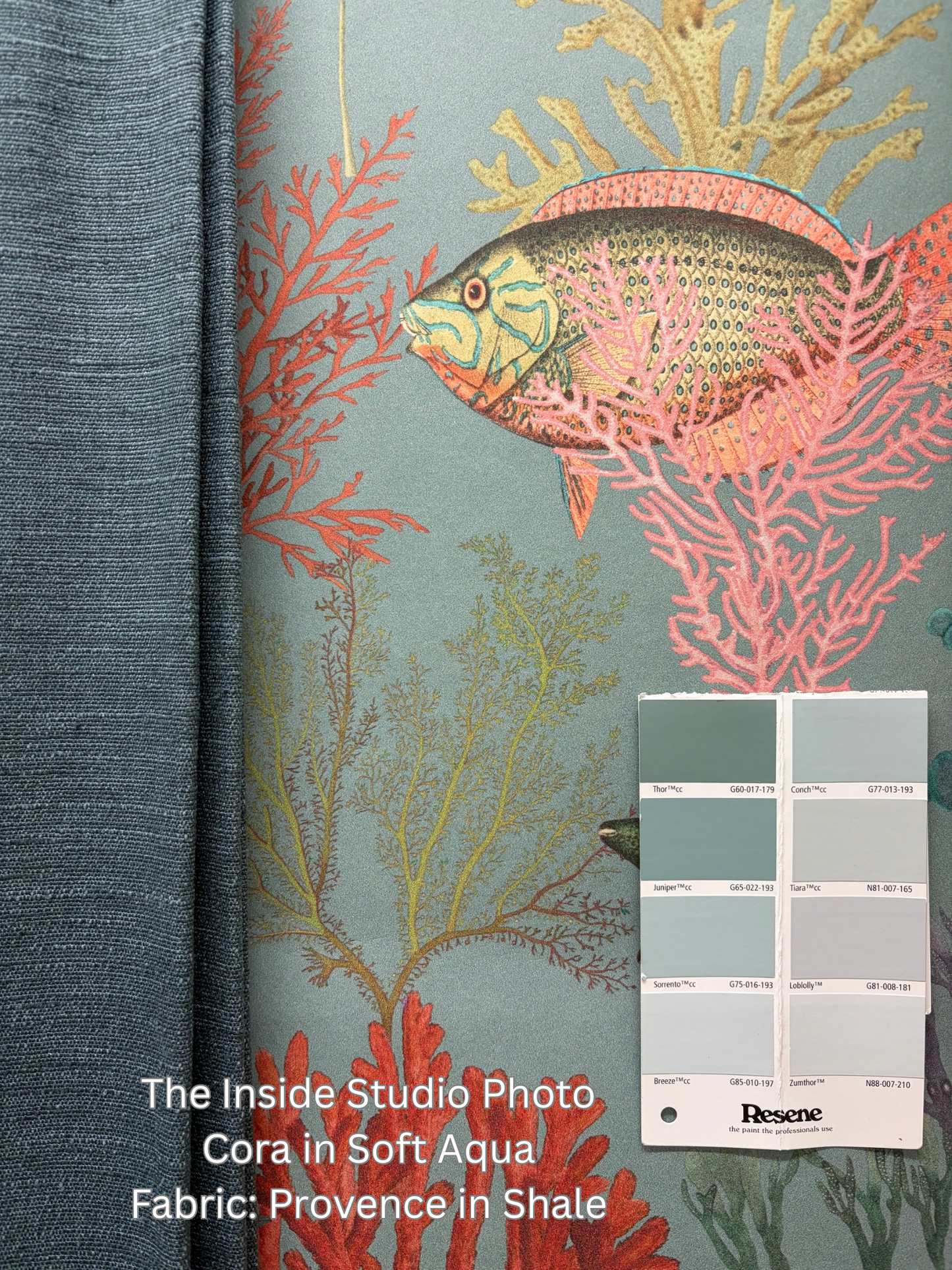 Cora - Fish and Coral Wallpaper - Soft Aqua