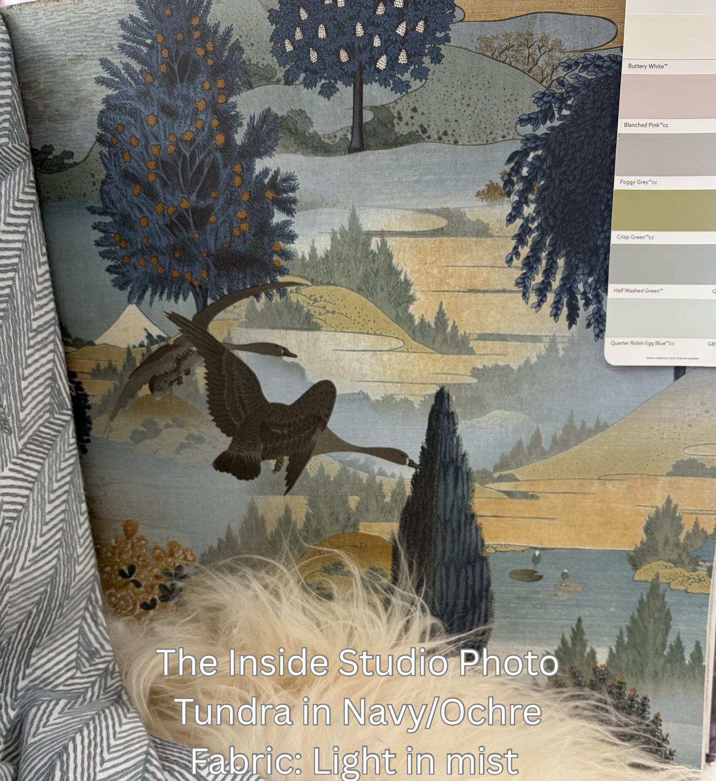 Tundra - Scenic Landscape Wallpaper - Navy/Ochre - Discontinuing