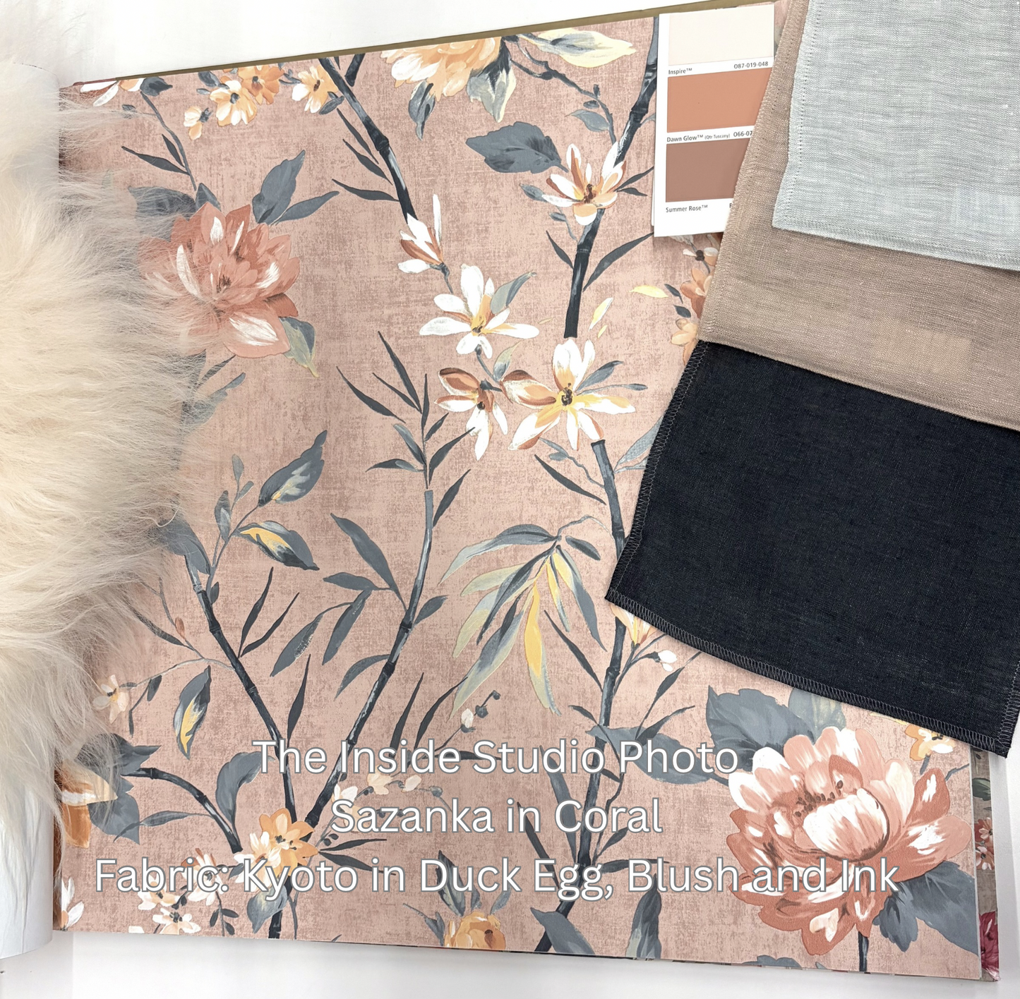Sazanka - Japanese Floral Wallpaper - Coral