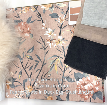 Sazanka - Japanese Floral Wallpaper - Coral