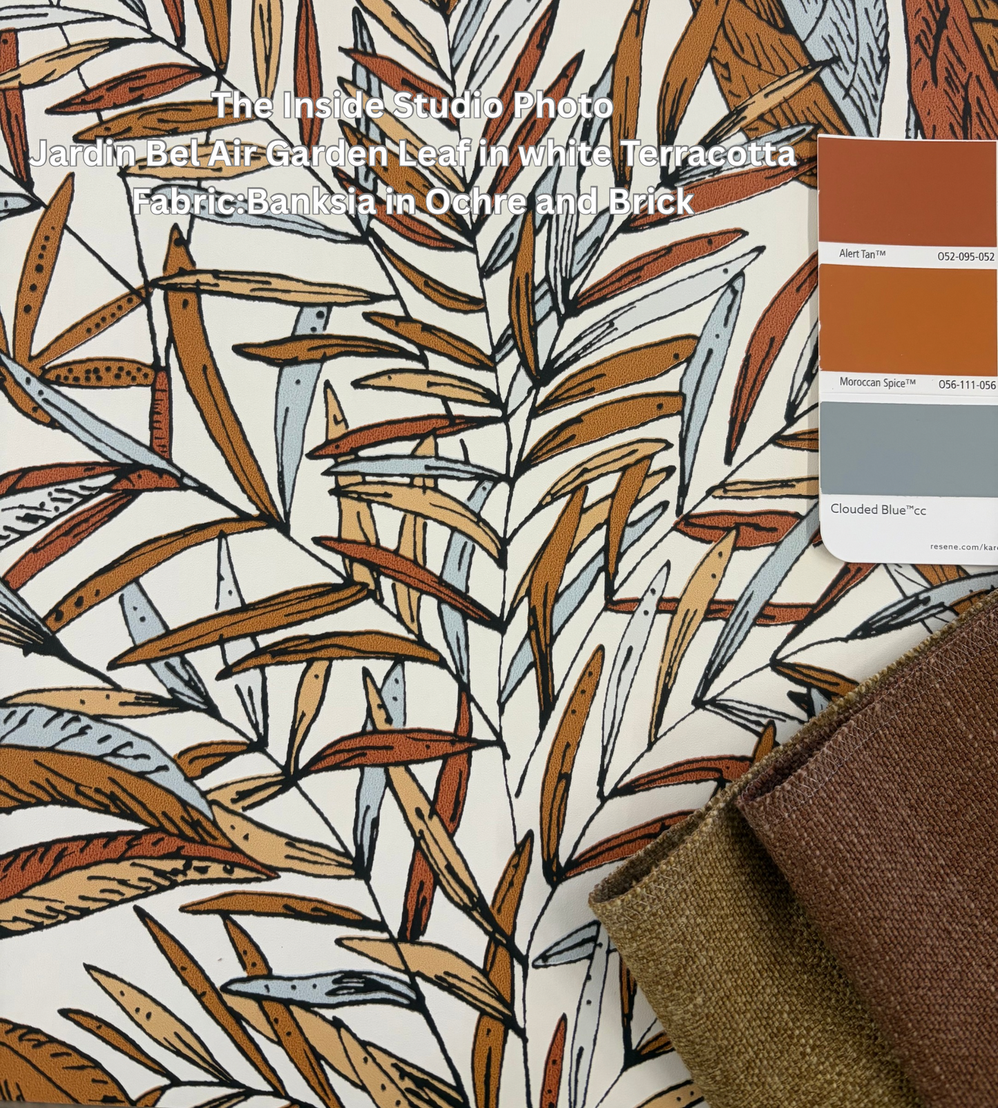 Jardin Bel Air Vinyl Leaf Wallpaper -  Blue Terracotta - Last 40 Rolls