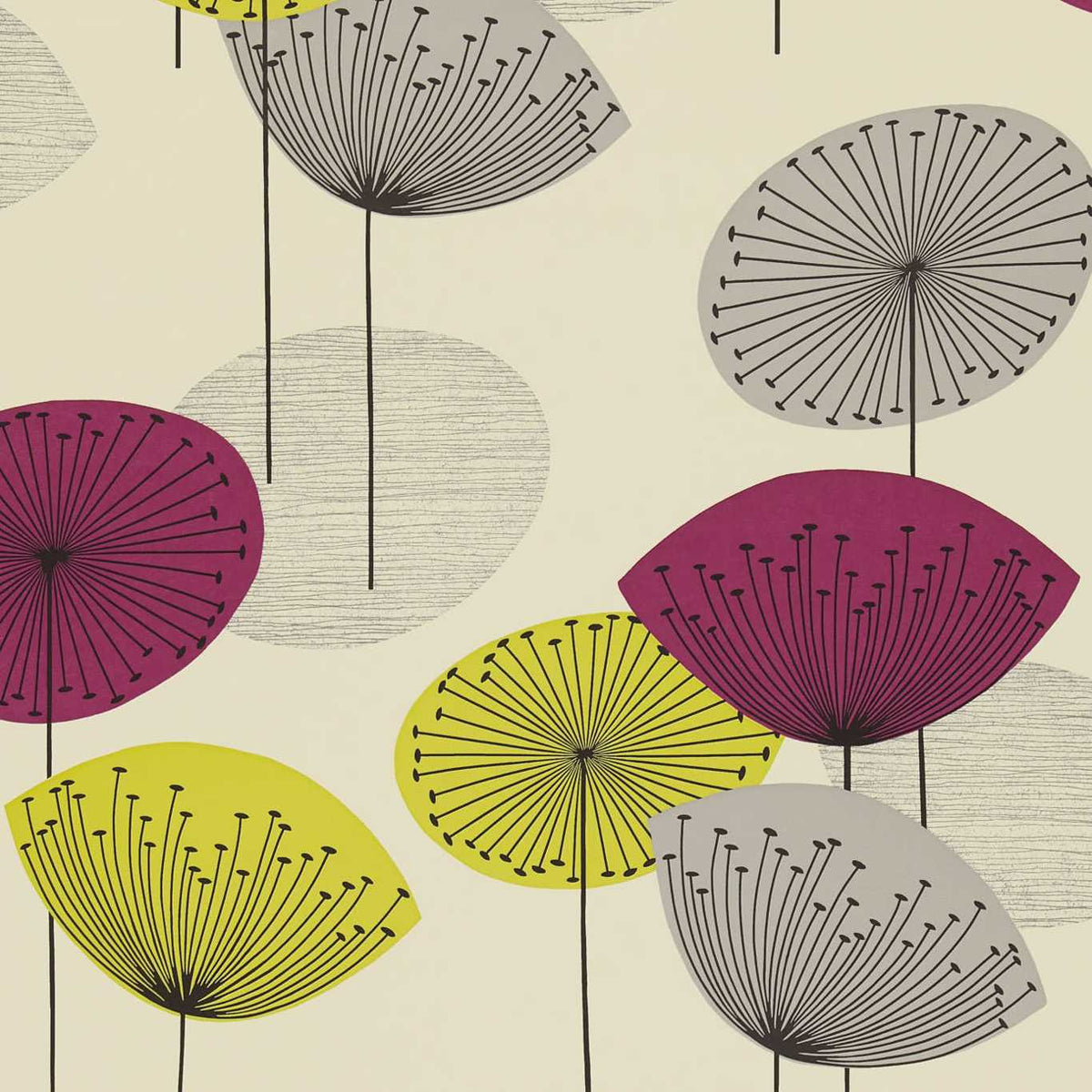 Sample - Dandelion Clocks Wallpaper - Blackcurrant