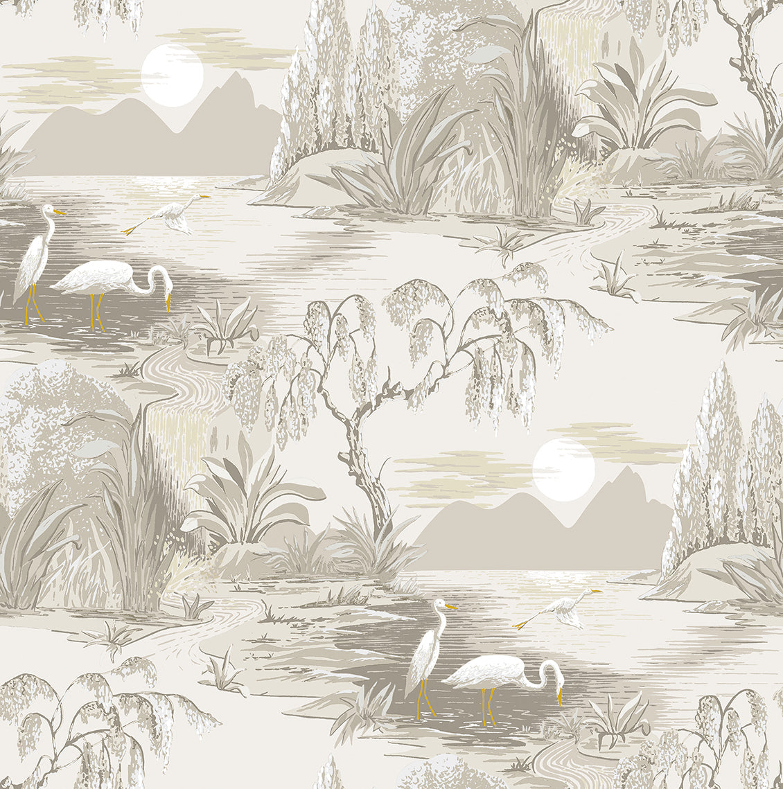 Boulevard Egret Park CORK - Light Grey + Gold - Custom Sized Wallpaper Mural (per m2)