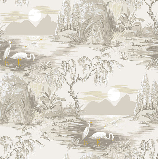 Boulevard Egret Park CORK - Light Grey + Gold - Custom Sized Wallpaper Mural (per m2)