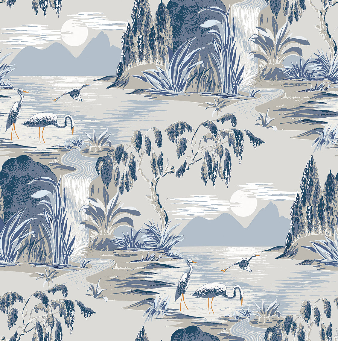Boulevard Egret Park CORK - Blue + Gold - Custom Sized Wallpaper Mural (per m2)