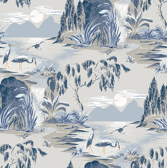 Boulevard Egret Park CORK - Blue + Gold - Custom Sized Wallpaper Mural (per m2)
