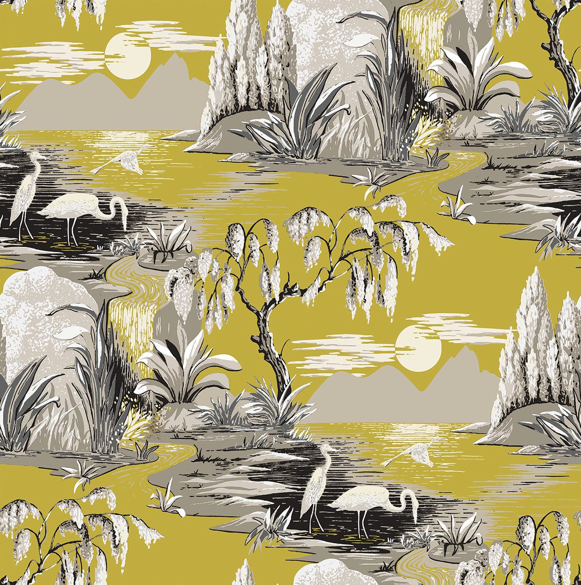 Boulevard Egret Park CORK - Ochre + Gold - Custom Sized Wallpaper Mural (per m2)
