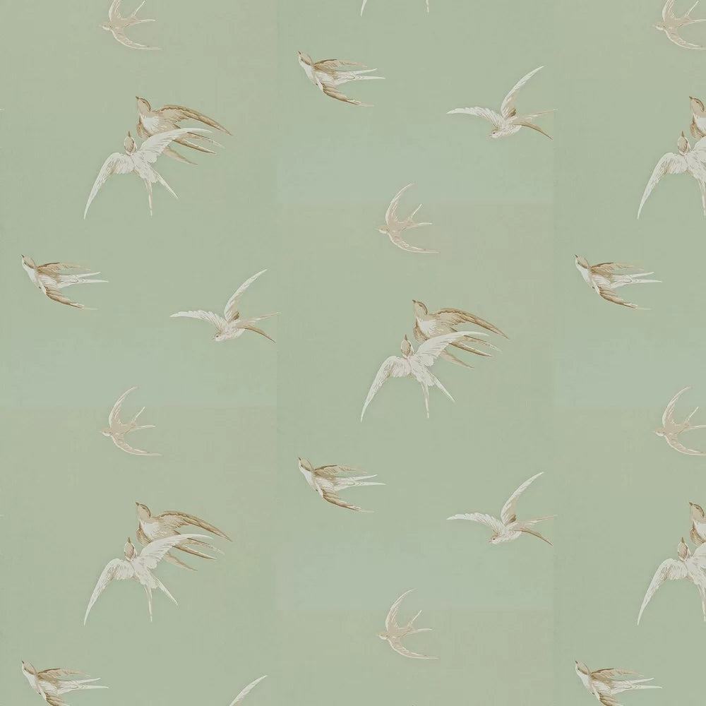 Swallows Wallpaper - Grey Green