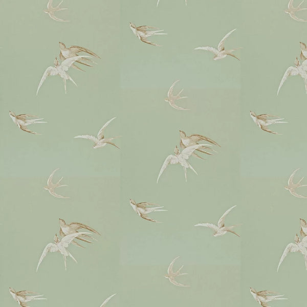 Sample - Swallows Wallpaper - Grey Green