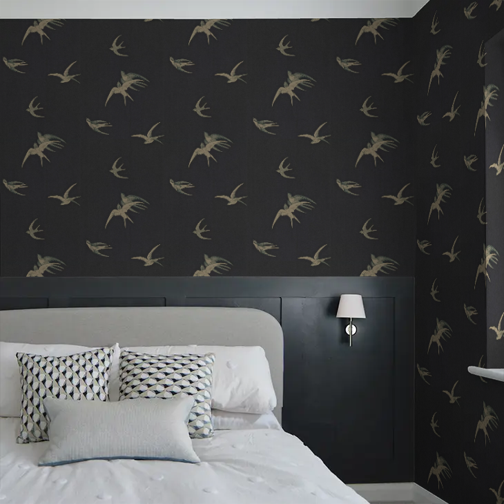 Swallows Wallpaper - Black