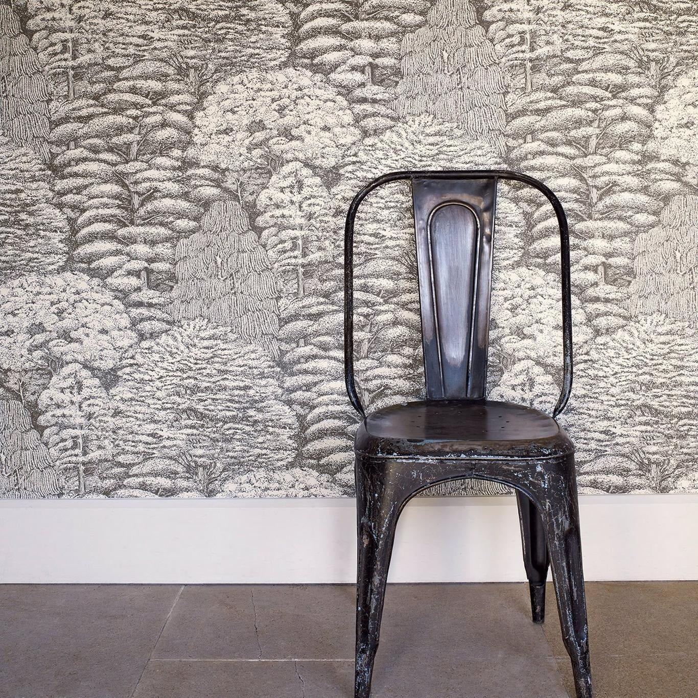 Woodland Toile Wallpaper - Ivory and Charcoal