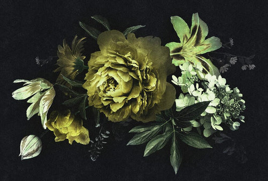 Drama Queen Floral - Black/Green - Custom Sized Wallpaper Mural (per m2)