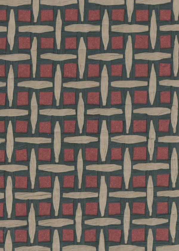 Sample - Basket Weave Grass cloth Wallpaper - Dull Red