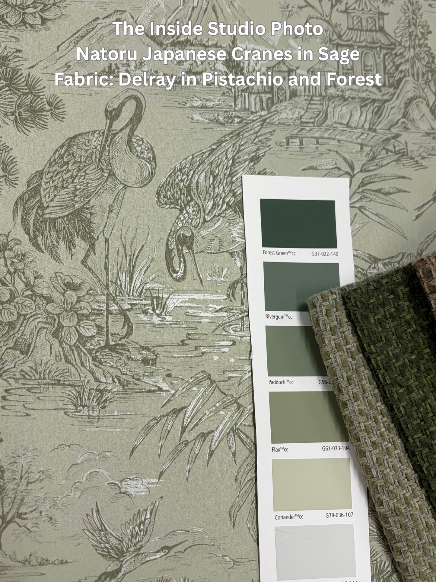 Natoru - Japanese Metallic Cranes Wallpaper - Sage