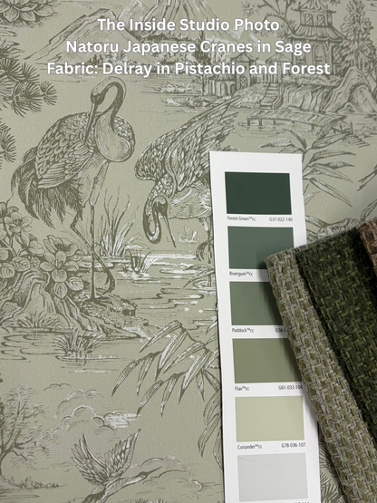 Natoru - Japanese Metallic Cranes Wallpaper - Sage
