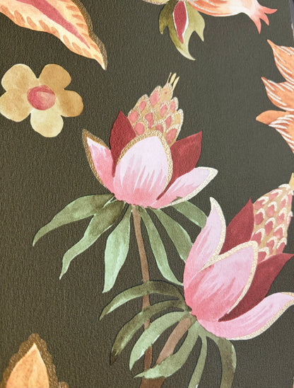 Amaranth – Jacobean Floral Wallpaper – Khaki